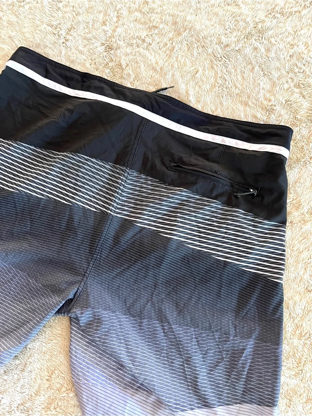 BURNSIDE Men's Gray & Black Striped Sim Shorts Size 38